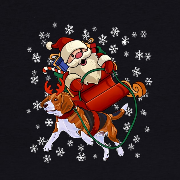 Santa Claus Riding Beagle Christmas Funny Gift by kimmygoderteart